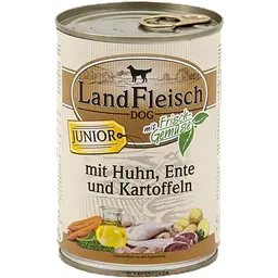 Консерви для цуценят LandFleisch Junior mit Huhn, Ente und Kartoffeln (курка, качка, картопля) 400 г
