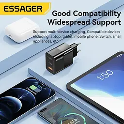 Мережевий зарядний пристрій Essager Pinchen 33W USB A + TYPE C Чорний (ECTAC-PCB01-P) - мініатюра 4