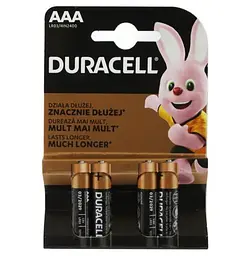 Батарейка AAA (LR03), лужна, Duracell Duralock Basic, 4шт, 1.5V, (MN2400 4BL)