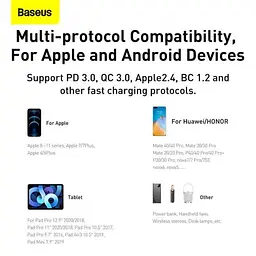 Мережевий зарядний пристрій Baseus Compact Quick Charger 1USB + Type-C 20W CCXJ-B02 White - мініатюра 5