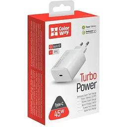 Зарядний пристрій ColorWay Power Delivery Port PPS USB Type-C (45W) White
