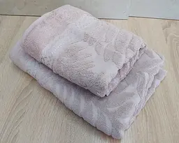 Набір турецьких махрових рушників 50х90+70х140 Gulcan Jacquard Cotton Lux Akasya Pudra - мініатюра 2