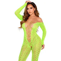 Бодістокінг Leg Avenue Crotchless Footless Lingerie Bodystocking One Size Neon Green - мініатюра 3