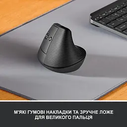 Бездротова миша Logitech Lift Left Vertical Ergonomic Mouse Wireless/Bluetooth Graphite (910-006474) - мініатюра 2