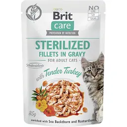 Корм вологий для стерилізованих котів Brit Care Cat Sterilized філе в соусі з індичкою пауч 85 г