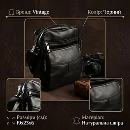 Сумка чоловіча компактна шкіряна 14909 Vintage чорна - мініатюра 3