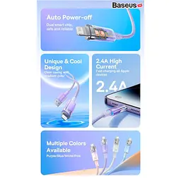 Кабель Baseus Explorer Series Fast Charging Cable with Smart Temperature Control Cable USB to Lightning 2.4A 1m CATS010005 Purple - мініатюра 6