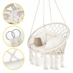 Крісло-гойдалка 4FIZJO Boho Dream 80 см з подушкою, підвісна, плетена Beige (P-5905973404549) - мініатюра 9