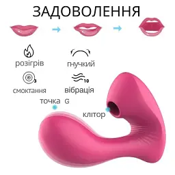 Вібратор кліторальний стимулятор I’MCUM Double Kiss з функцією смоктання та підігрівом Рожевий (IM-KXY222-rose) - мініатюра 6