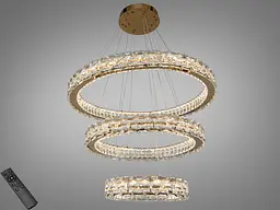 Підвісна LED-люстра Diasha 7896/800+600+400S-Gold з трьома кришталевими кільцями, пультом, 98 W, Gold, 78 см, 16-30m2 - мініатюра 6