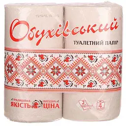 Туалетний папір ОБУХОВ на гільзі 4 рулони 2 шари сірий Обухівський