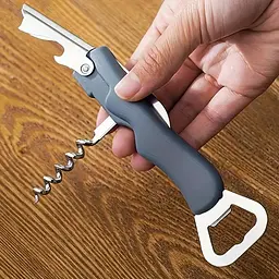 Універсальна відкривачка консервний ніж зі штопором металевий 3 в 1, Kitchen Master Синій 87725 - мініатюра 9