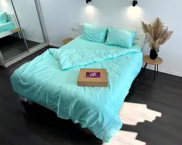 Постільна білизна LARA сатин-страйп LUX mentol d13180е160 з простирадлом на резинці 160х200х25 євро - мініатюра 5