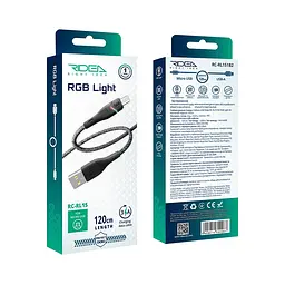 Кабель для заряджання USB Ridea RC-RL15 RGB Light USB-MicroUSB 60W 20V/3A 1.2 м Чорний - мініатюра 3