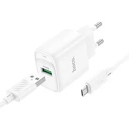 Мережевний зарядний пристрій Hoco C140A Smart QC3.0 18W 1USB-A + кабель USB to MicroUSB White