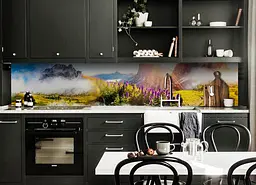 Вініловий кухонний фартух Гори в серпанку наклейка для кухні луг Природа Зелений Happy Pocket Z181440 - мініатюра 5