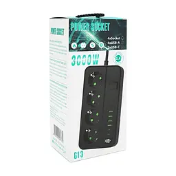 Мережевий фільтр живлення Voltronic G13, 3000W, 4 роз, 4USB 3,2А, 2 Type-C, 2м Black (YT-G13) - мініатюра 5