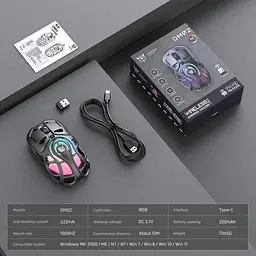 Комп'ютерна мишка Onikuma бездротова ігрова DM-02 Pro з 3 режими підключення Bluetooth / 2.4G / Type-C акумуляторна RGB підсвітка для ПК - мініатюра 8