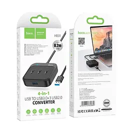 Hub адаптер Hoco Easy 4-in-1 converter HB31 (Usb to Usb3.0+Usb2.0x3) (L=0.2M) - мініатюра 2