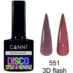 Світловідбиваючий гель-лак Canni Disco 3D flash №551 бежево-рожевий золотий 7.3 мл - мініатюра 2