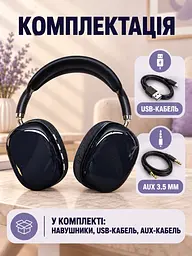 Bluetooth-навушники бездротові накладні з мікрофоном для телефона та комп’ютера, AUX 3.5 мм, USB Type-C, чорні (49676323) - мініатюра 7