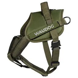 Шлея для службових собак Waudog PRO-2 світловідбивна металевий фастекс L В 70-100 см хакі - мініатюра 2