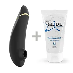 Лубрикант Womanizer Premium 2 + 50 мл - Инновационный клиторальный вакуумный стимулятор, 15х3.5 см чёрный