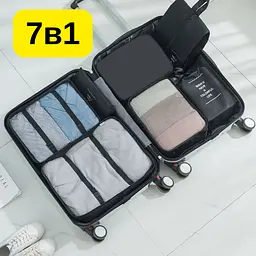 Набір органайзерів Solve для валізи 7 в 1 — дорожні сумки для одягу та аксесуарів, комплект для подорожей чорного кольору KT8004202 - мініатюра 2