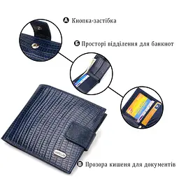 Чоловічий гаманець з натуральної шкіри горизонтального формату з тисненням Canpellini 21767 синій - мініатюра 7