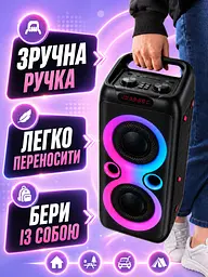 Bluetooth колонка з мікрофоном 2 динаміки 8.5" LED-підсвітка чорна (49675979) - мініатюра 8