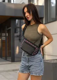 Велика жіноча сумка на пояс бананка Sambag Tirso Max чорна принт 38 × 17 × 6 см (80341148)