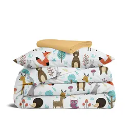 Дитяча постільна білизна в ліжечко COLORFUL ANIMALS, бежевий (AnimalsMushrooms_Honey_140)