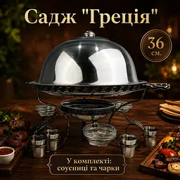 Садж Греція для подачі та підігріву шашлику 36 см з соусницями, чарками і кришкою - мініатюра 6