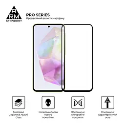 Захисне скло на Samsung Galaxy A35 5G (A356)/M35 5G (M356) з олеофобним покриттям, Pro, повне проклеювання, антистатичний і пиловідштовхуючий шар, 9H, самоклеючеся, 2.5D, на весь екран, антистатичний клей, ArmorStandart (ARM74347) - мініатюра 2