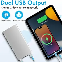 Зовнішній акумулятор Power Bank 20000 mAh УМБ павербанк із ліхтариком LVR 018 Silver (19112) - мініатюра 3