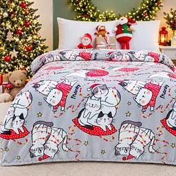 Плед флисовый Love You Новогодние котики 150×200 см велсофт серо-красный (ly9136)