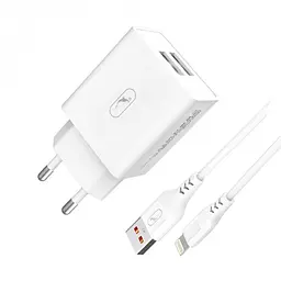 Зарядний пристрій SkyDolphin SC30L (2USB, 2.1A) Білий (MZP-000112) + кабель Lightning
