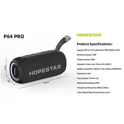 Портативна Bluetooth-колонка Hopestar P64 Pro Чорний - мініатюра 2