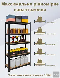 Стелаж 4P StrongShelf 180X60X30см Чорний, навантаження 150кг/полицю - мініатюра 5