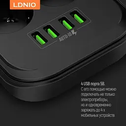 Мережний фільтр LDNIO SE6403 6 розеток і 4 USB 2 м Чорний - мініатюра 9