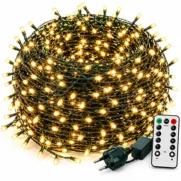 Світлодіодна гірлянда-нитка «Роса» 200 м 2000 LED, Тепле світло, Зелений дріт, 220В, з пультом ДК