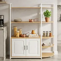 Сучасний кухонний стелаж-органайзер з боковими полицями / Великий кухонний стелаж із дерева Білий - мініатюра 2