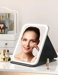 Дзеркало для макіяжу Lighted makeup mirror з LED-підсвічуванням, складне, сенсорне керування, Type-C, з регулюванням яскравості - мініатюра 2
