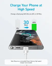 Кабель 322 USB-C to USB-C - 1.8m Nylon White Anker teh0022029 - мініатюра 3