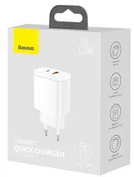 Мережевий зарядний пристрій Baseus Compact Quick Charger 1USB + Type-C 20W CCXJ-B02 White - мініатюра 6