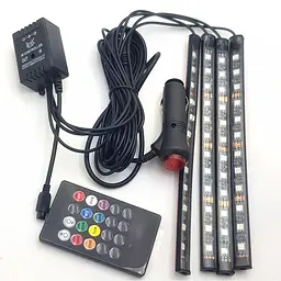 Led Підсвічування для авто RGB водонепроникне 7 кольорів 4 Стрічки з пультом 3306