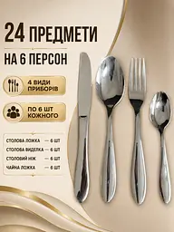 Набір столових приборів 24 предмети на 6 персон із нержавіючої сталі, ложки виделки ножі (49676230) - мініатюра 2