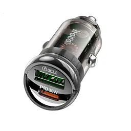 Автомобільний зарядний пристрій HOCO Z53A Vision PD30W+QC3.0 transparent чорний - мініатюра 5