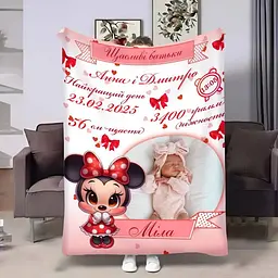 Плед 3D з метрикою Метрика для дівчинки Міккі Маус 1 фото 4439_C 17888 80х100 см