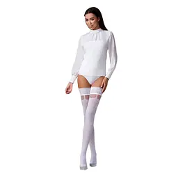 Панчохи Passion ST121 1/2 white на ажурній силіконовій резинці з квітковим орнаментом і вертикальним - мініатюра 3